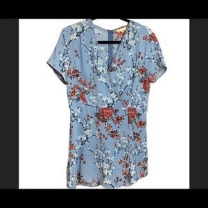 Blue Floral Crepe Light vacation Romper L